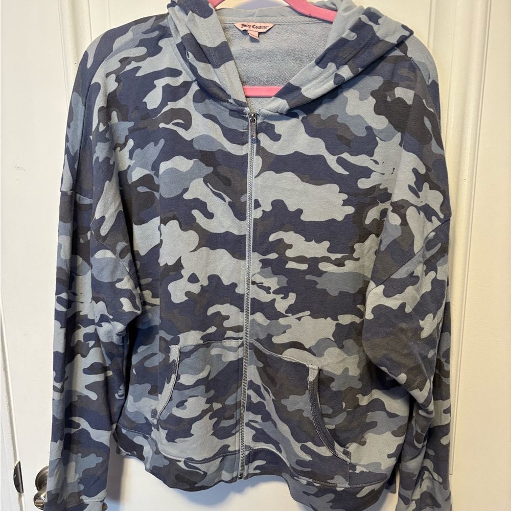 Juicy Couture Blue Gray Camouflage Zip Hoodie